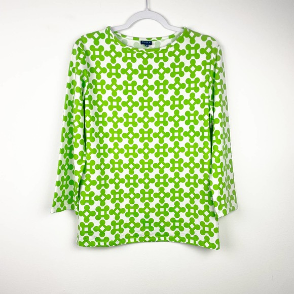 Melly M Green White Geometric Pattern Long Sleeved Tee Size Medium - Picture 1 of 3